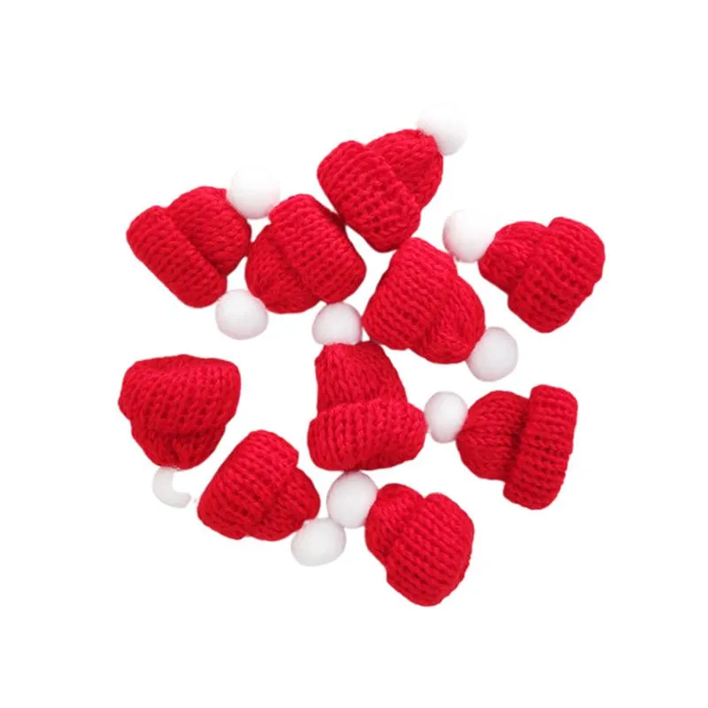 10PCS Knitted Small Christmas Hat Santa Claus Cap Cute Christmas Hats Headdress Party Favors DIY Handmade Accessories (Red)