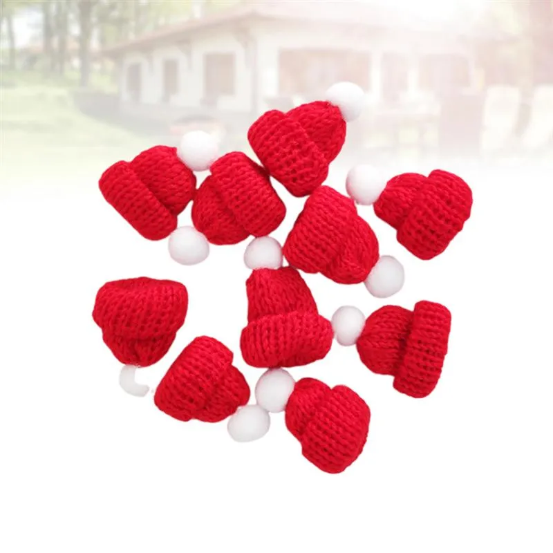 10PCS Knitted Small Christmas Hat Santa Claus Cap Cute Christmas Hats Headdress Party Favors DIY Handmade Accessories (Red)