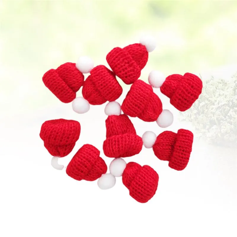 10PCS Knitted Small Christmas Hat Santa Claus Cap Cute Christmas Hats Headdress Party Favors DIY Handmade Accessories (Red)
