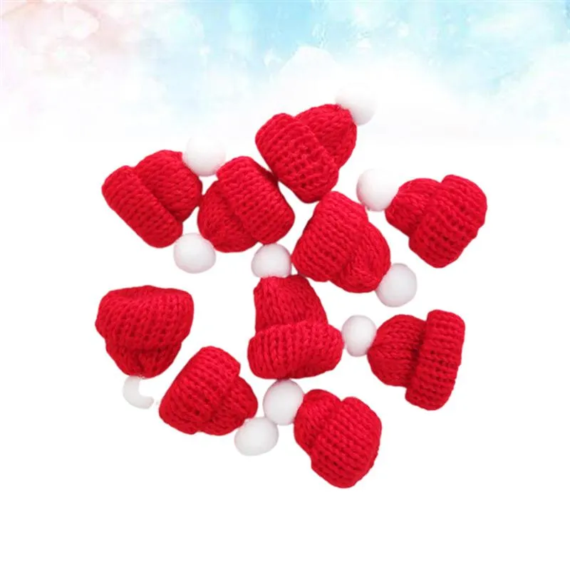 10PCS Knitted Small Christmas Hat Santa Claus Cap Cute Christmas Hats Headdress Party Favors DIY Handmade Accessories (Red)