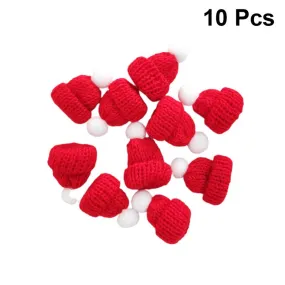 10PCS Knitted Small Christmas Hat Santa Claus Cap Cute Christmas Hats Headdress Party Favors DIY Handmade Accessories (Red)