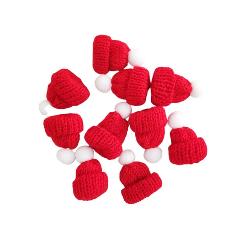 10PCS Knitted Small Christmas Hat Santa Claus Cap Cute Christmas Hats Headdress Party Favors DIY Handmade Accessories (Red)