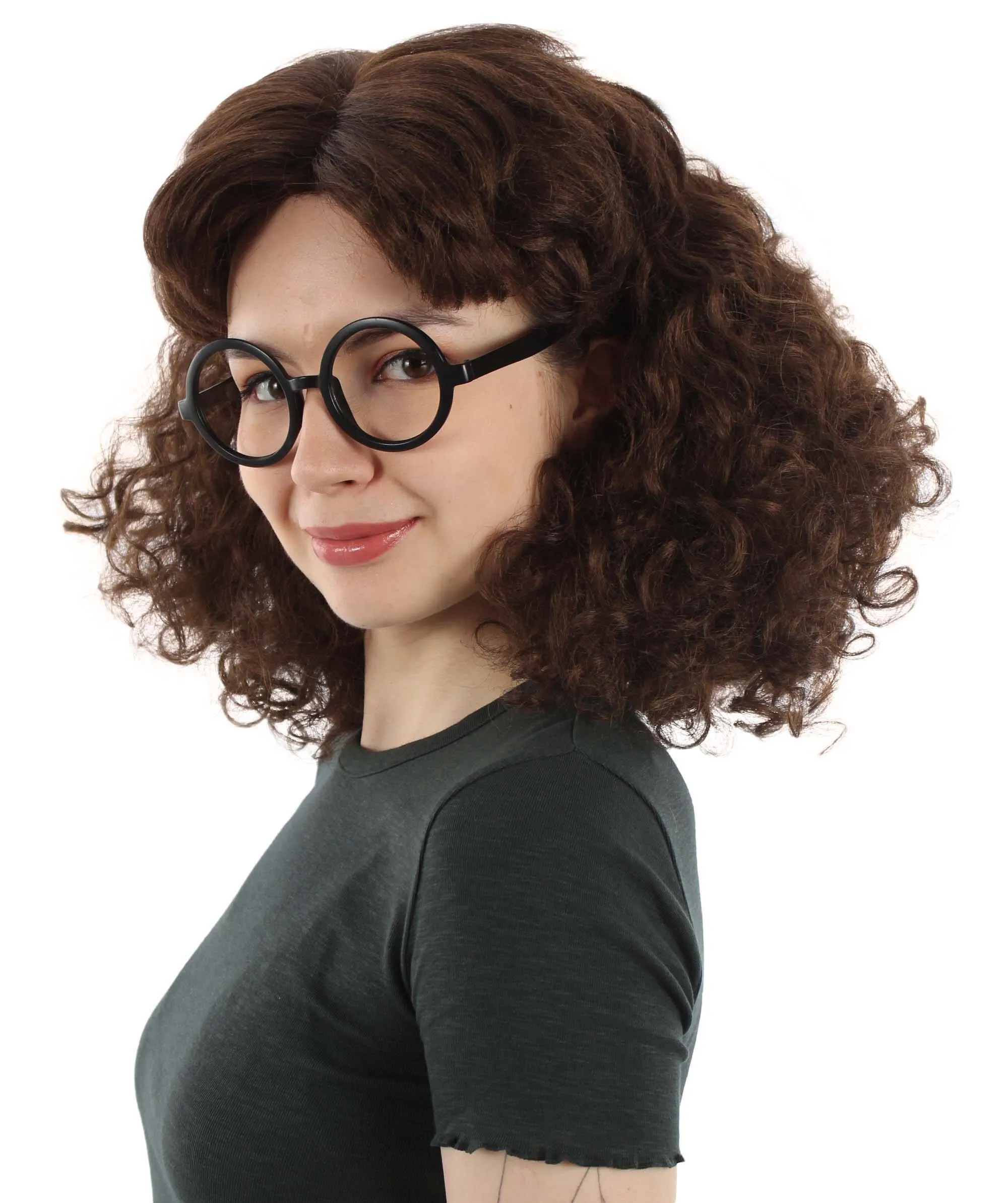 Adult Women’s Animated Cartoon Action Female Superhero Long Brown Wig with Headpiece and Whip,  Flame-retardant Synthetic Fiber
