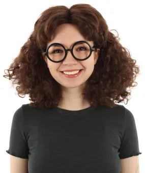 Adult Women’s Animated Cartoon Action Female Superhero Long Brown Wig with Headpiece and Whip,  Flame-retardant Synthetic Fiber
