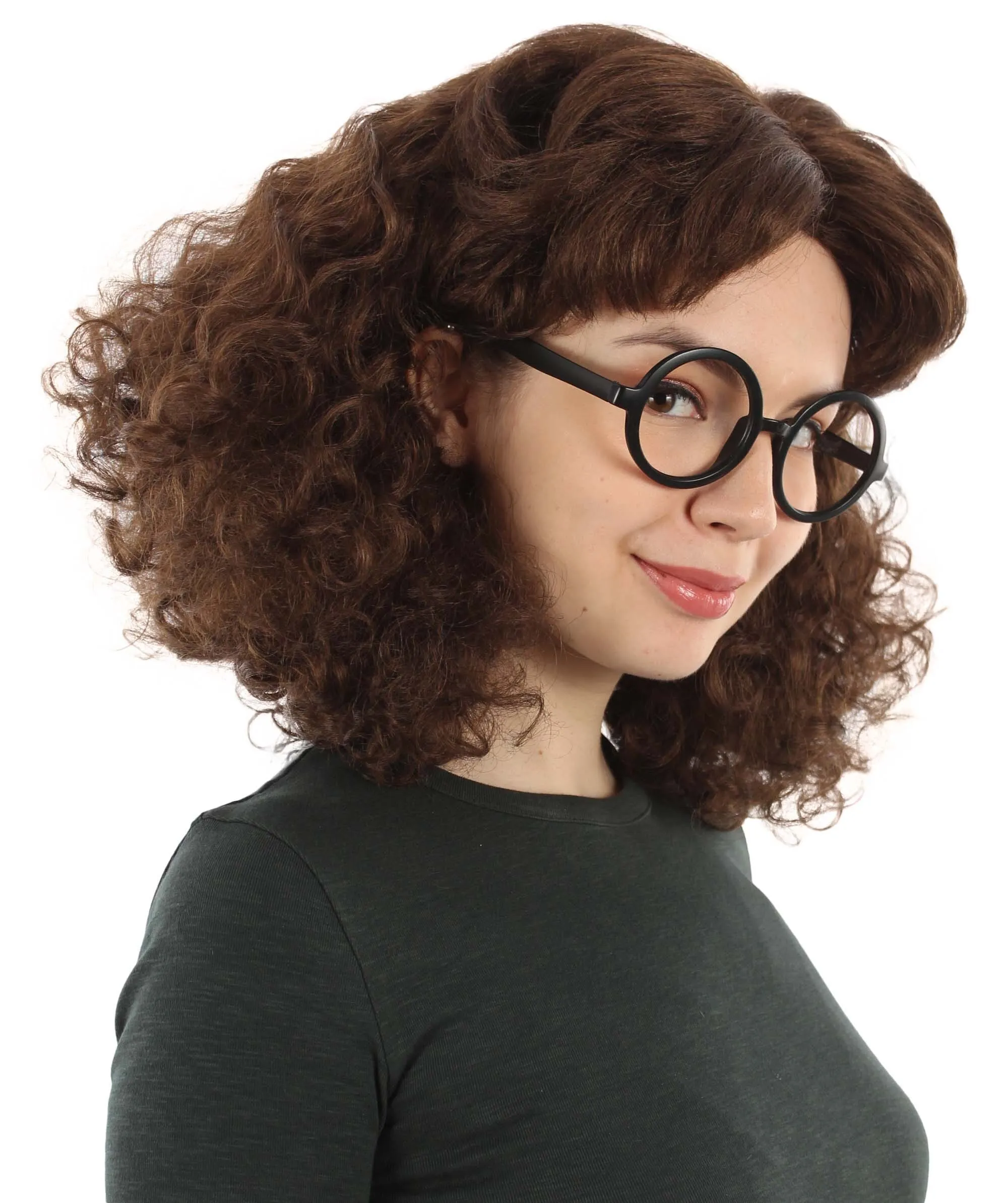 Adult Women’s Animated Cartoon Action Female Superhero Long Brown Wig with Headpiece and Whip,  Flame-retardant Synthetic Fiber