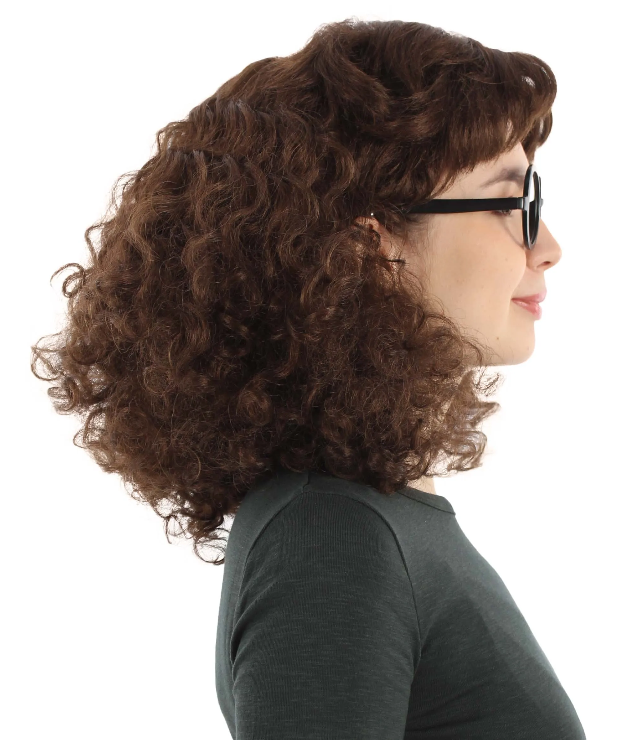 Adult Women’s Animated Cartoon Action Female Superhero Long Brown Wig with Headpiece and Whip,  Flame-retardant Synthetic Fiber