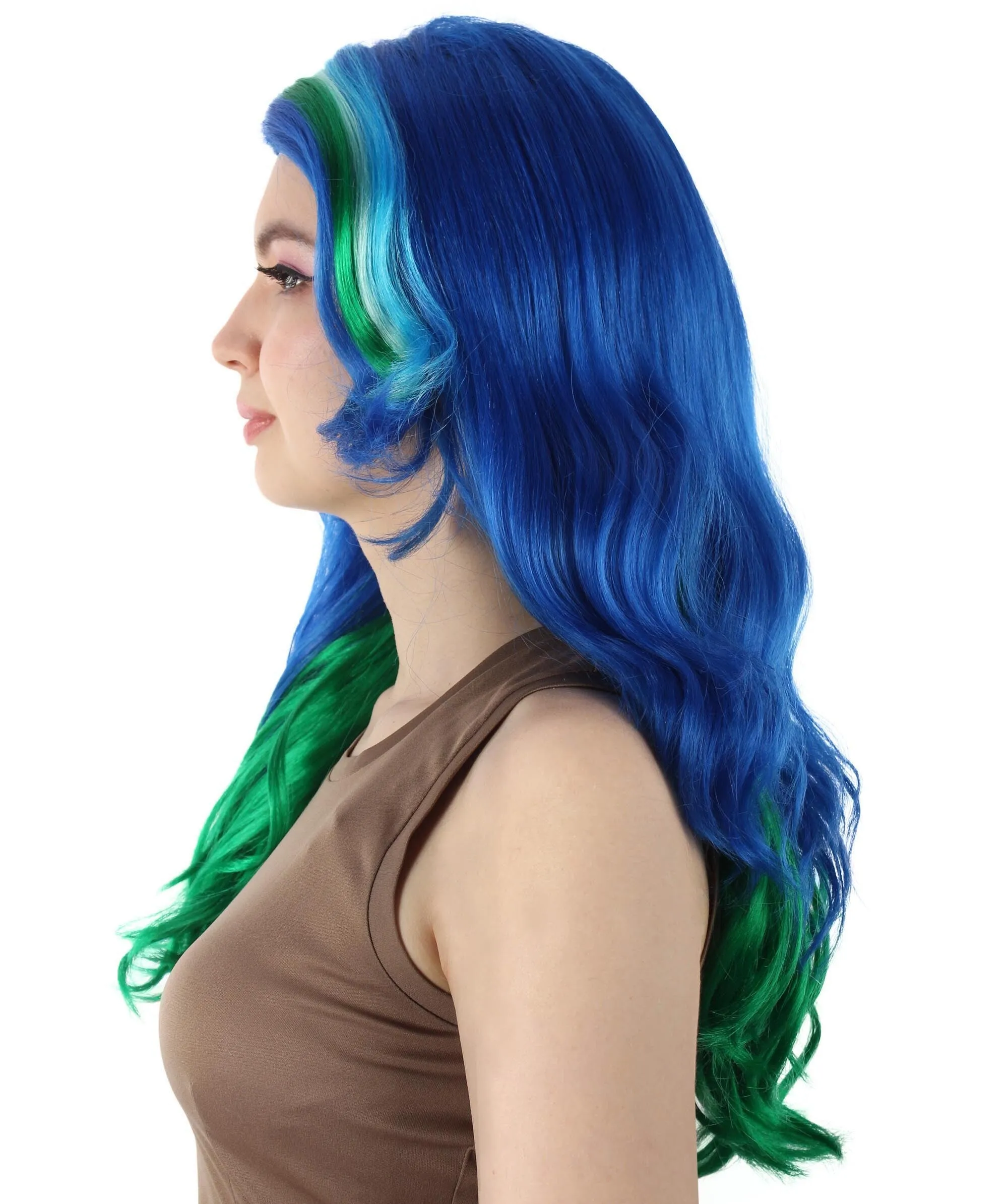 Adult Women's Multi-color Wavy Peacock Cosplay Wig, Best for Halloween, Flame-retardant Synthetic Fiber