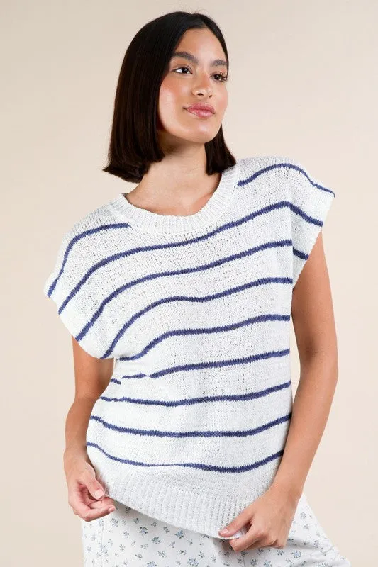 Amber Striped Knit Sweater Vest Top