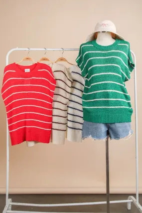 Amber Striped Knit Sweater Vest Top