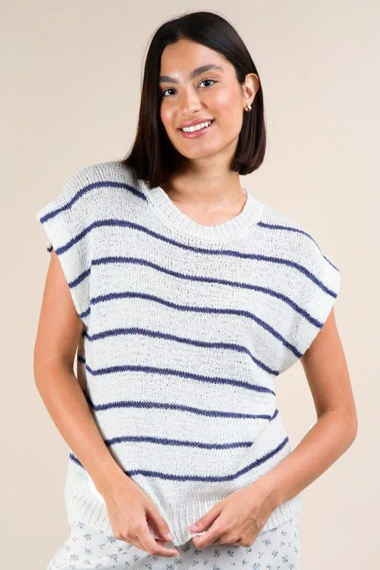 Amber Striped Knit Sweater Vest Top