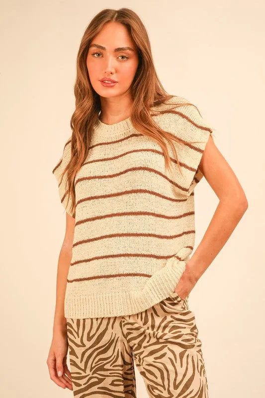 Amber Striped Knit Sweater Vest Top