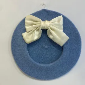 Beret with Bow - Blue and Cream