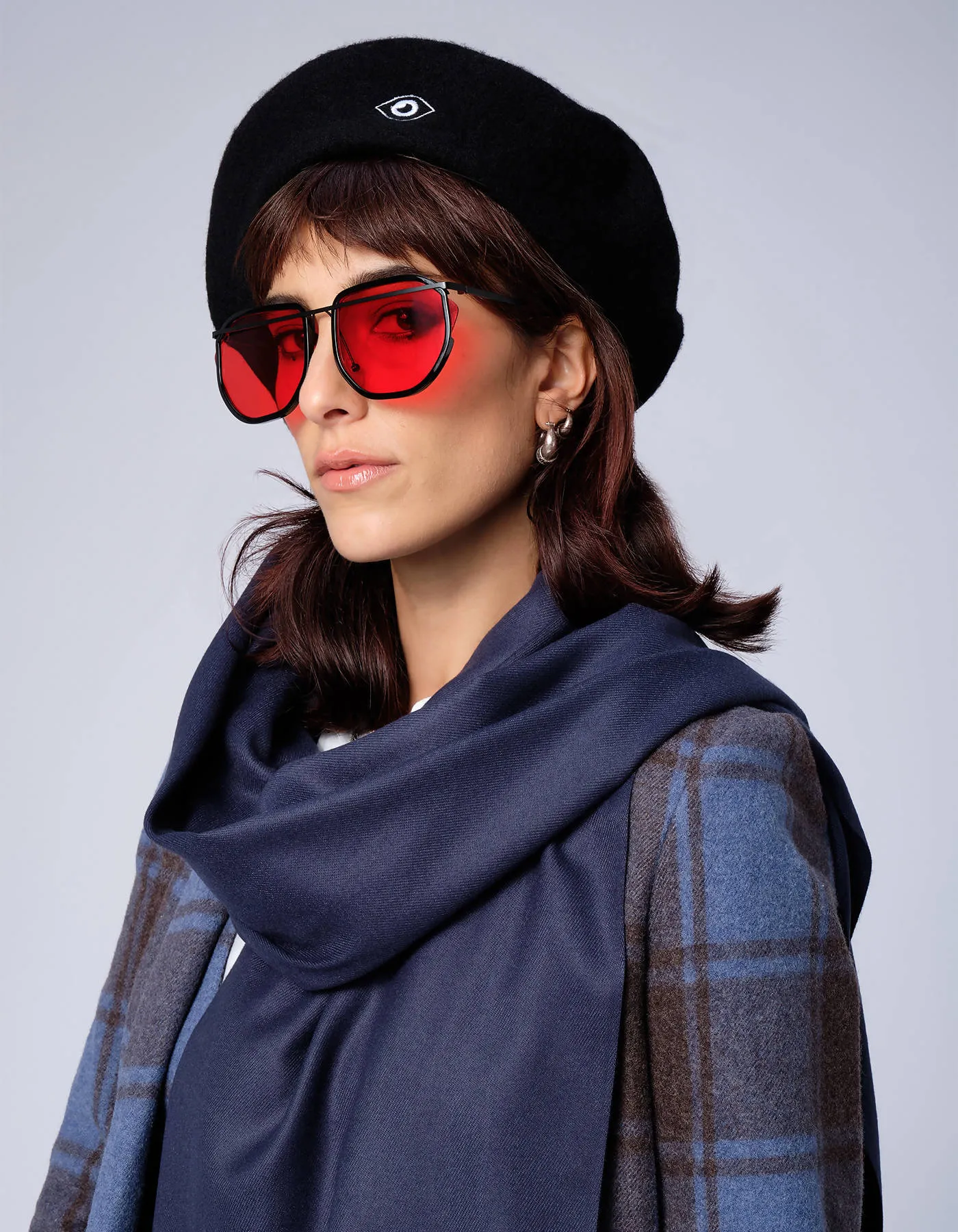 Black Beret With Eye Embroidery
