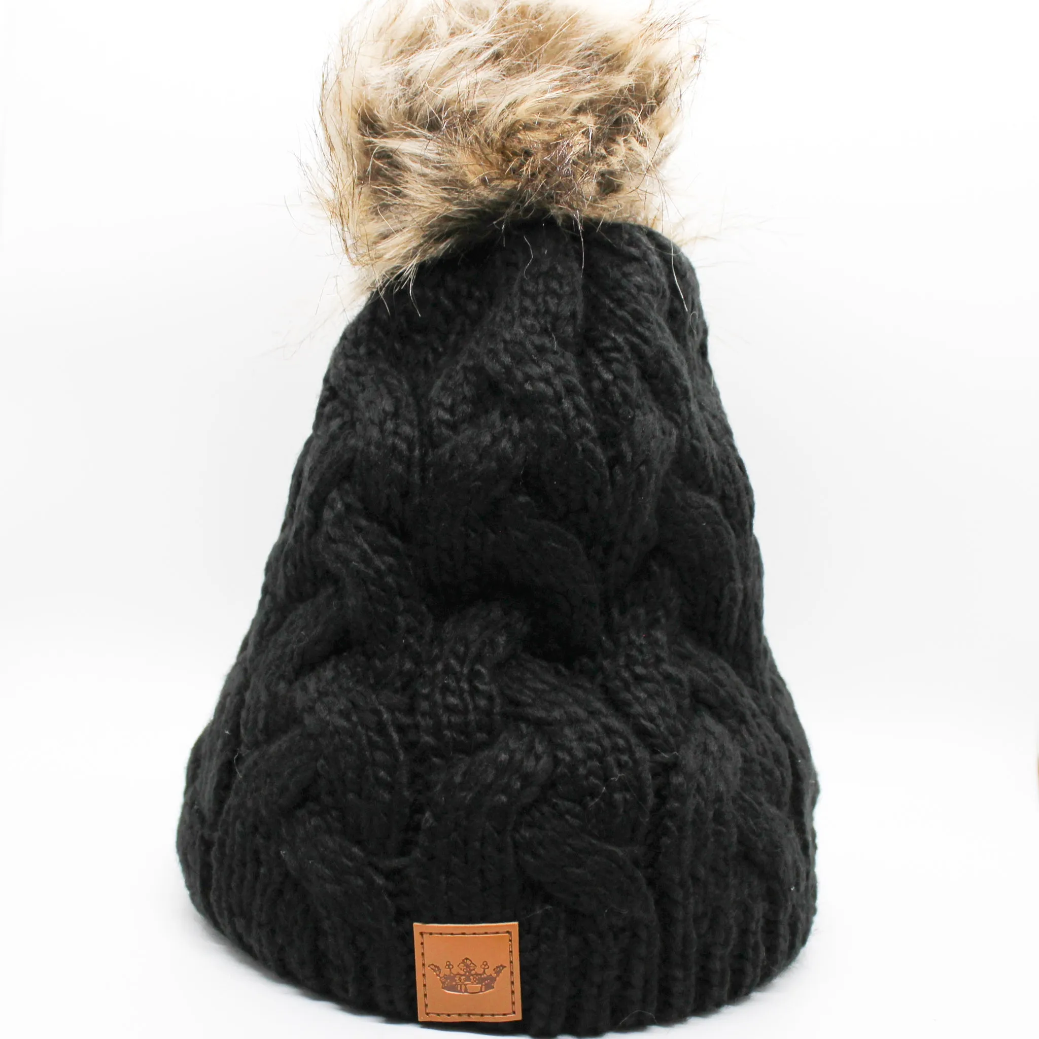 Black Cable Knit Pom Pom Beanie