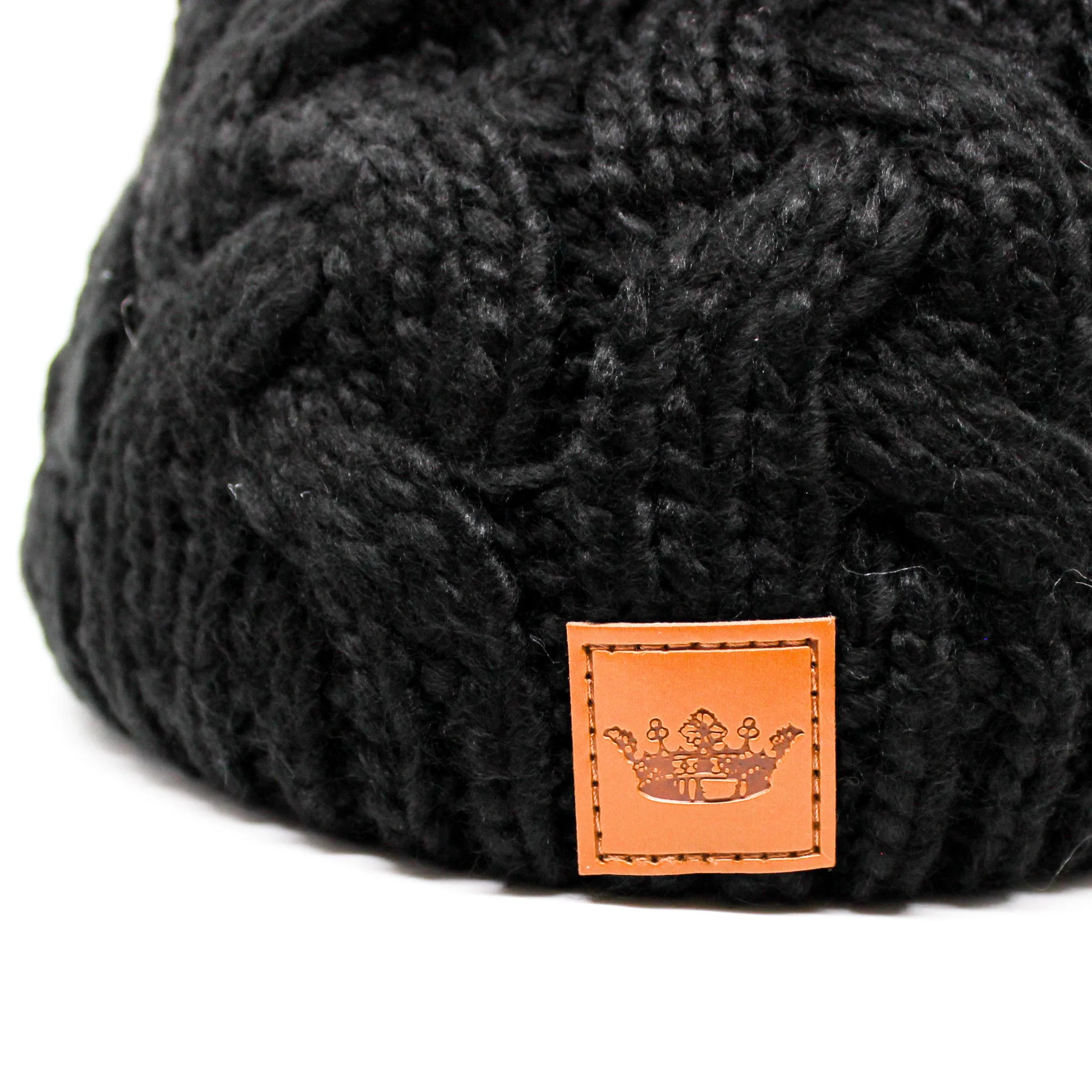 Black Cable Knit Pom Pom Beanie