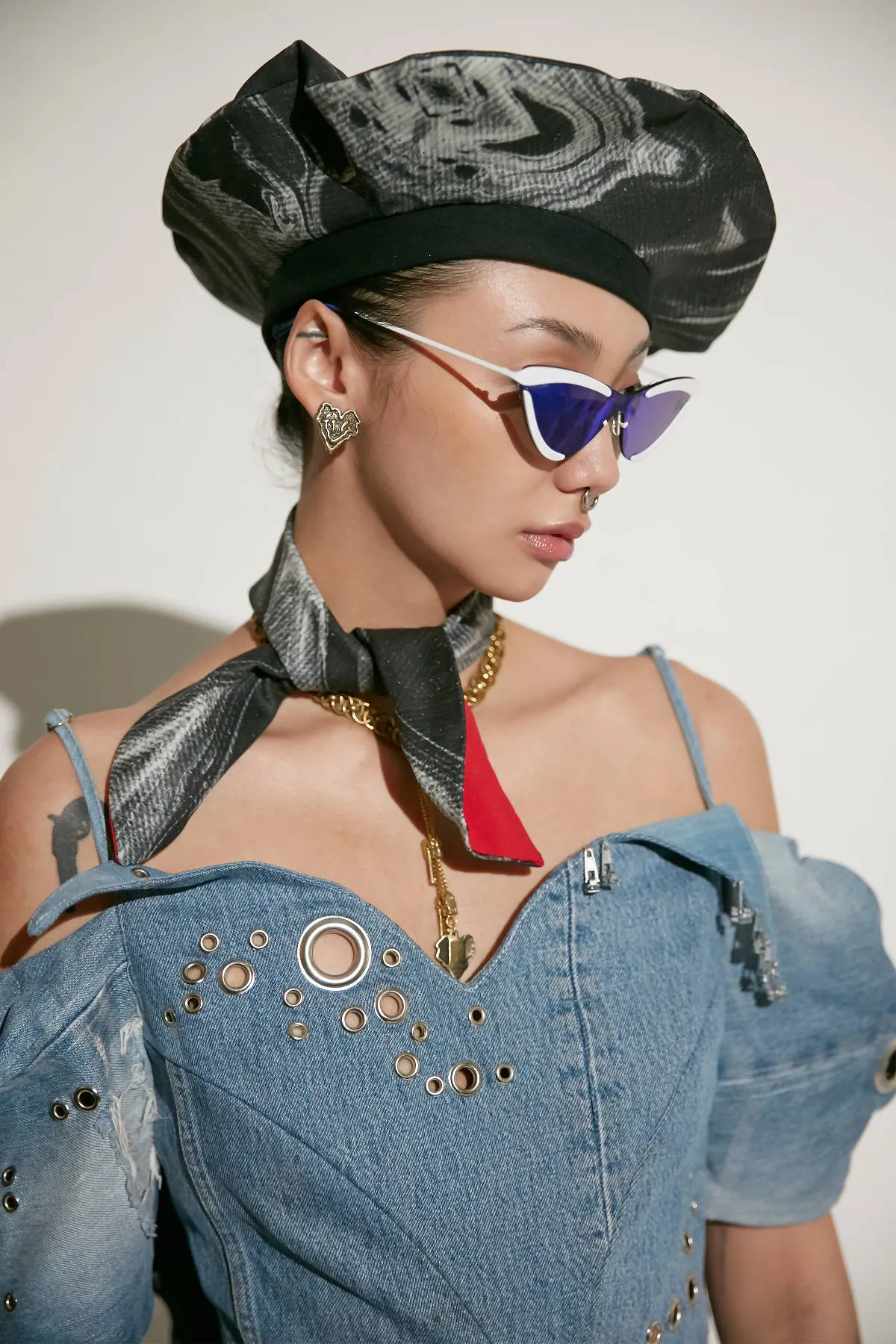 Black Printed Beret