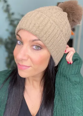 Cable Knit Lurex Pom Pom Beanie-2 COLORS