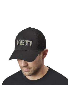 Camo Logo Badge Trucker Cap in Black