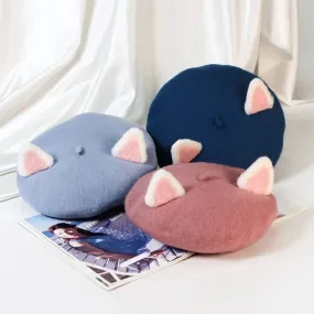 Cat ear Beret High quality wool cute kawaii warm winter hat cap