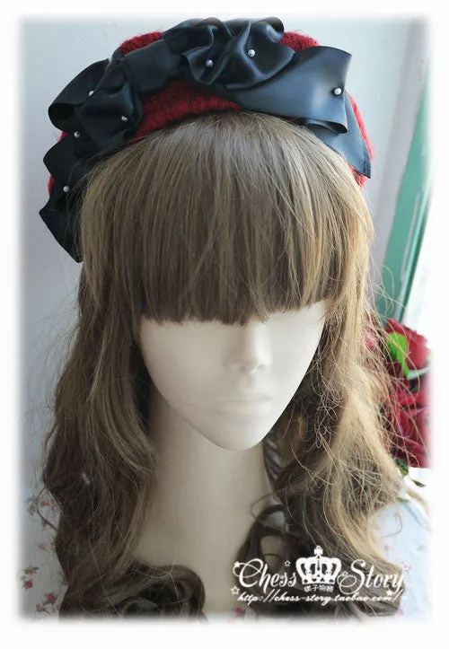 Chess Story~Cutie Ribbon~Sweet Lolita Woolen Twisted Bow Lolita Beret