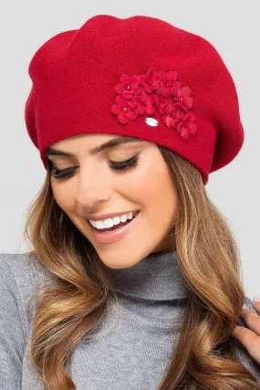 Chic Winter Wool Beret with Floral Accents