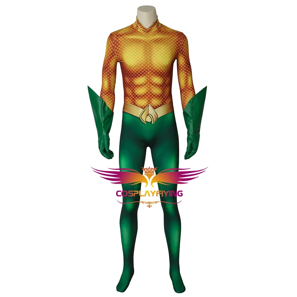 DC Comics Justice League JLA Aquaman Arthur Curry Fancy Jumpsuit Cosplay Costume Full Set for Halloween Carnival
