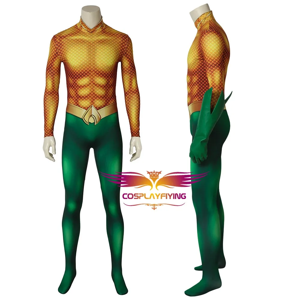 DC Comics Justice League JLA Aquaman Arthur Curry Fancy Jumpsuit Cosplay Costume Full Set for Halloween Carnival