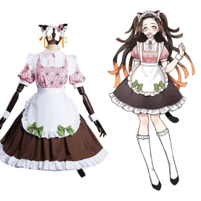 Demon Slayer Kamado Nezuko Halloween Carnival Suit Cosplay Costume Cat Ear Maid Lolita Dress Kimono Outfits Re-creation Design