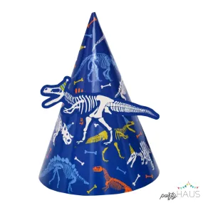 Dinosaur Blue Skeleton Dino-Mite Birthday Paper Party Hats | Package 8