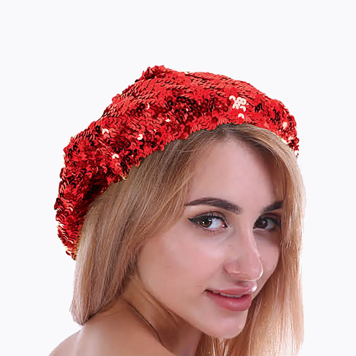 Disco 70's Sequin Beret Red