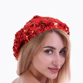 Disco 70's Sequin Beret Red