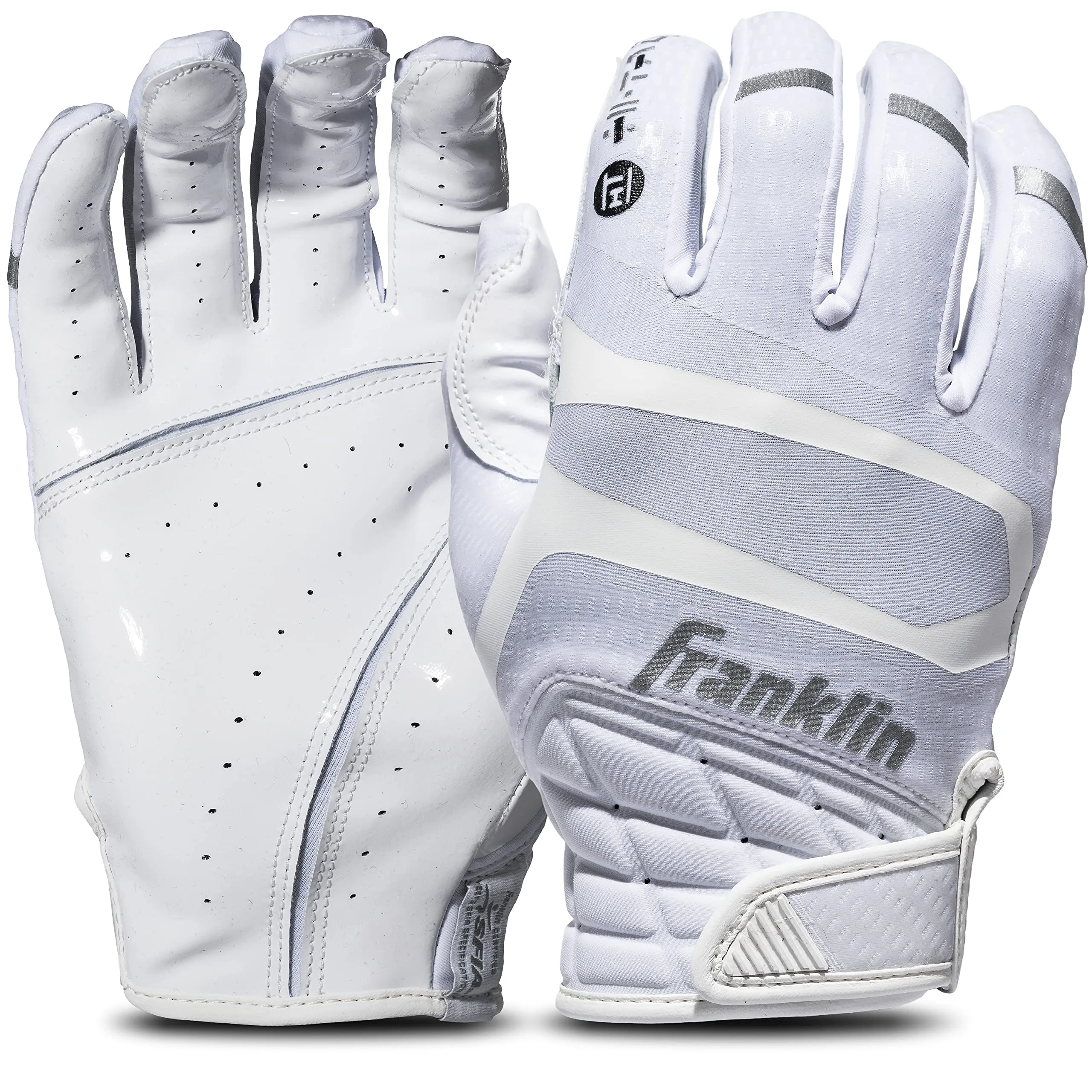 Franklin Sports Hi-Tack Premium Football Receiver Gloves - White - Youth Large