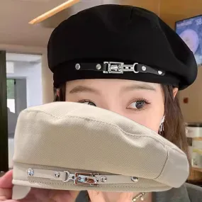 French Silver Buckle Beret