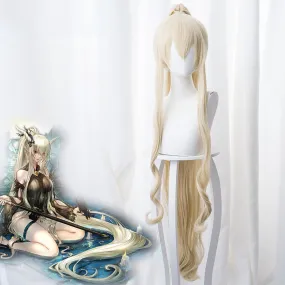 Game Arknights Shining Blonde Long Curls Horsetail Cosplay Wig Cosplay for Girls Adult Women Halloween Carnival Party