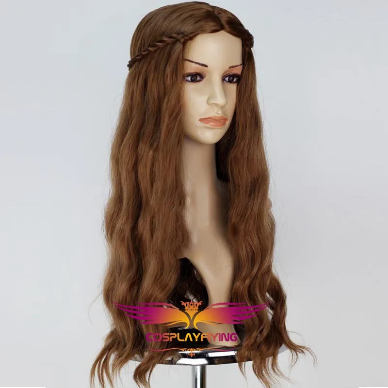 Game of Thrones Queen Cersei Lannister Brown Long Wavy Cosplay Wig Cosplay Prop for Girls Adult Women Halloween Carnival Party