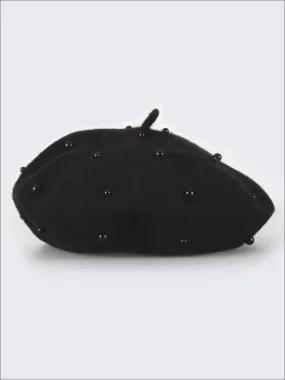 Girls Preppy Black Pearl Beret