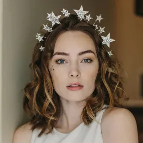 Goddess Spiked Metal Silver Rhinestone Star Crown Festival Headdress Headband