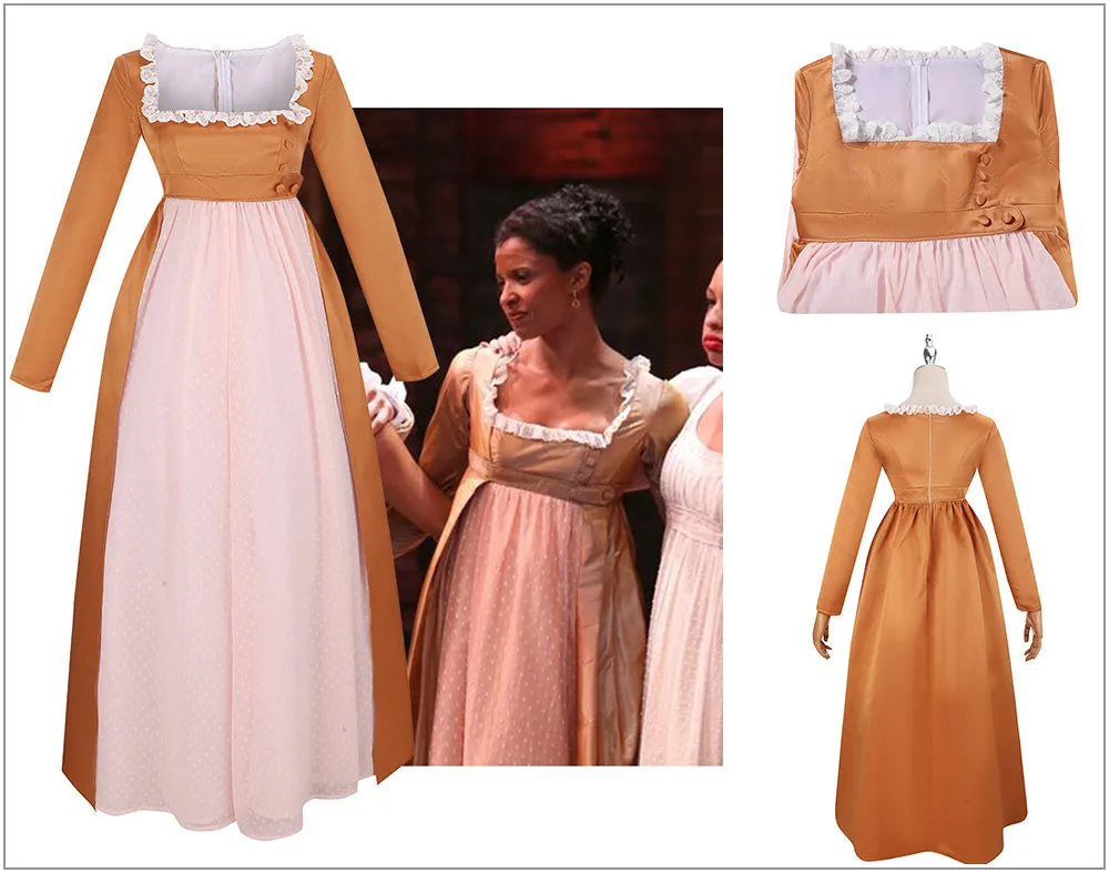 Hamilton Musical Angelica Pink Brown Stage Dress Concert Cosplay Costume Carnival Halloween