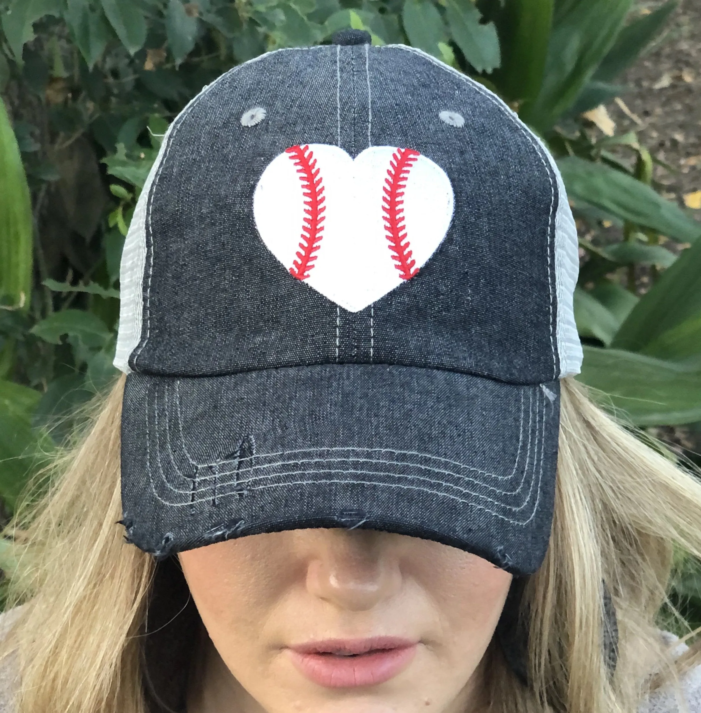 HEART Baseball Mom Mesh Embroidered MESH Hat Trucker Hat Cap -200