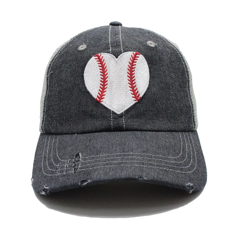 HEART Baseball Mom Mesh Embroidered MESH Hat Trucker Hat Cap -200
