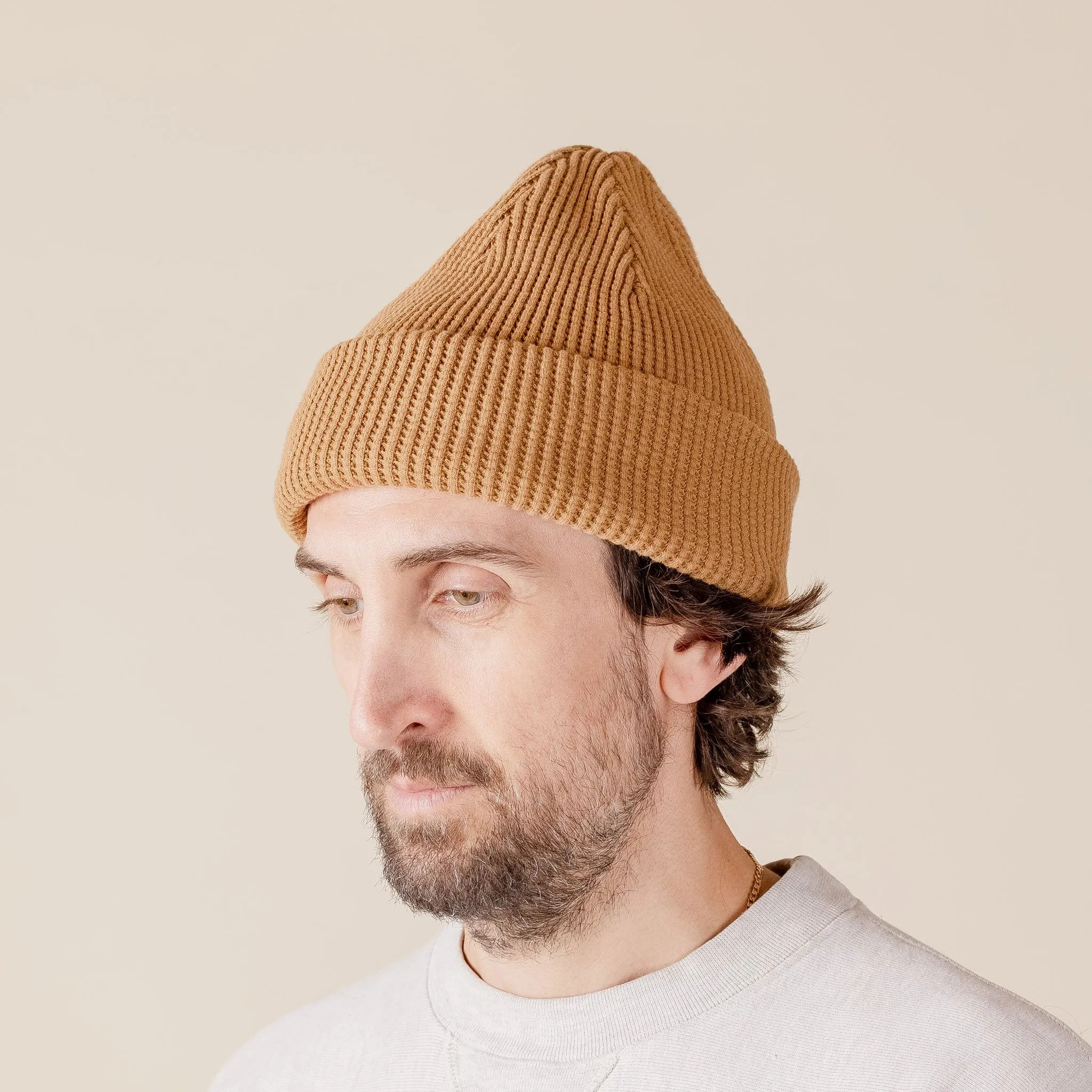 Homespun Knitwear - Cotton Thermal Waffle Beanie - Mustard