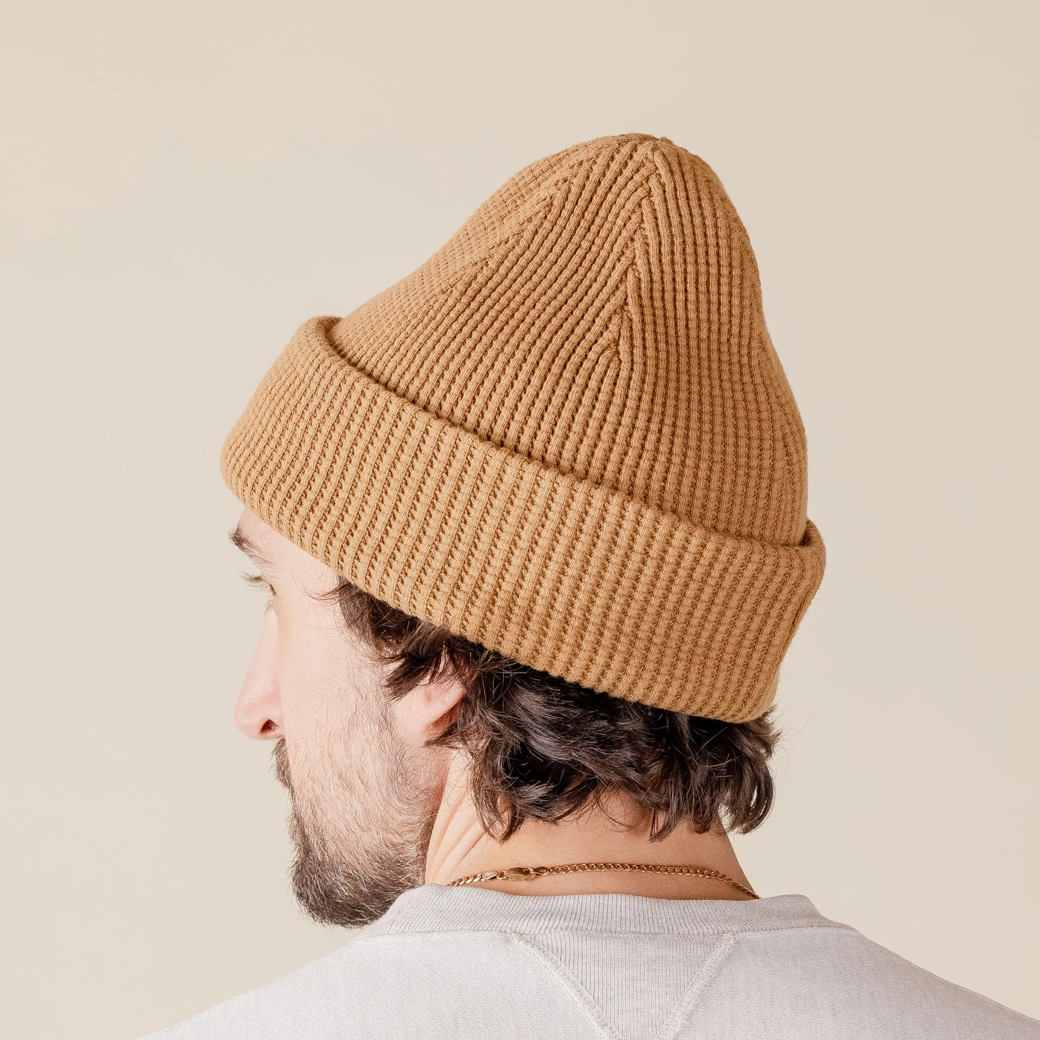 Homespun Knitwear - Cotton Thermal Waffle Beanie - Mustard