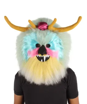 HPO Adult Unisex Multicolored Grumpy Furry Monster Mask with Fuzzy Horn| Perfect for Halloween| Flame-retardant Synthetic Fiber