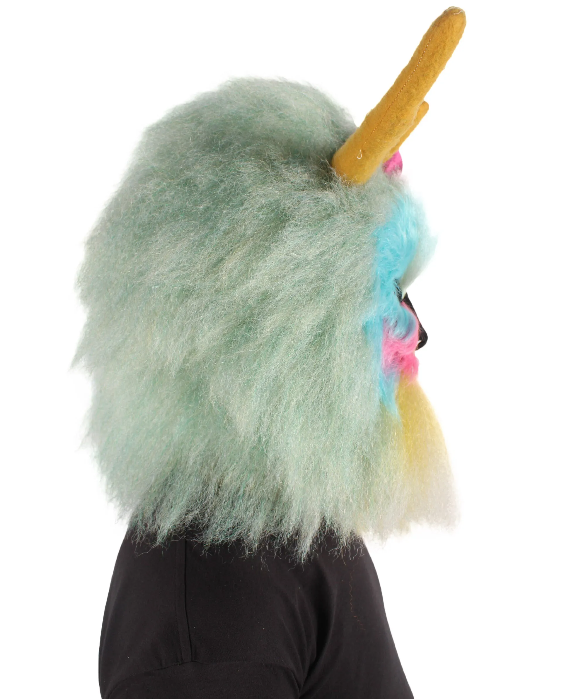HPO Adult Unisex Multicolored Grumpy Furry Monster Mask with Fuzzy Horn| Perfect for Halloween| Flame-retardant Synthetic Fiber