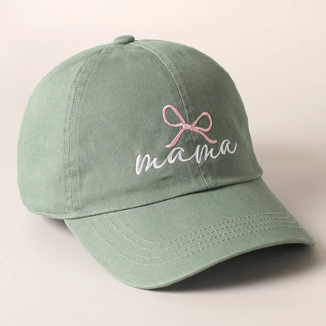 Mama Letter Bow on Top Embroidered Baseball Cap
