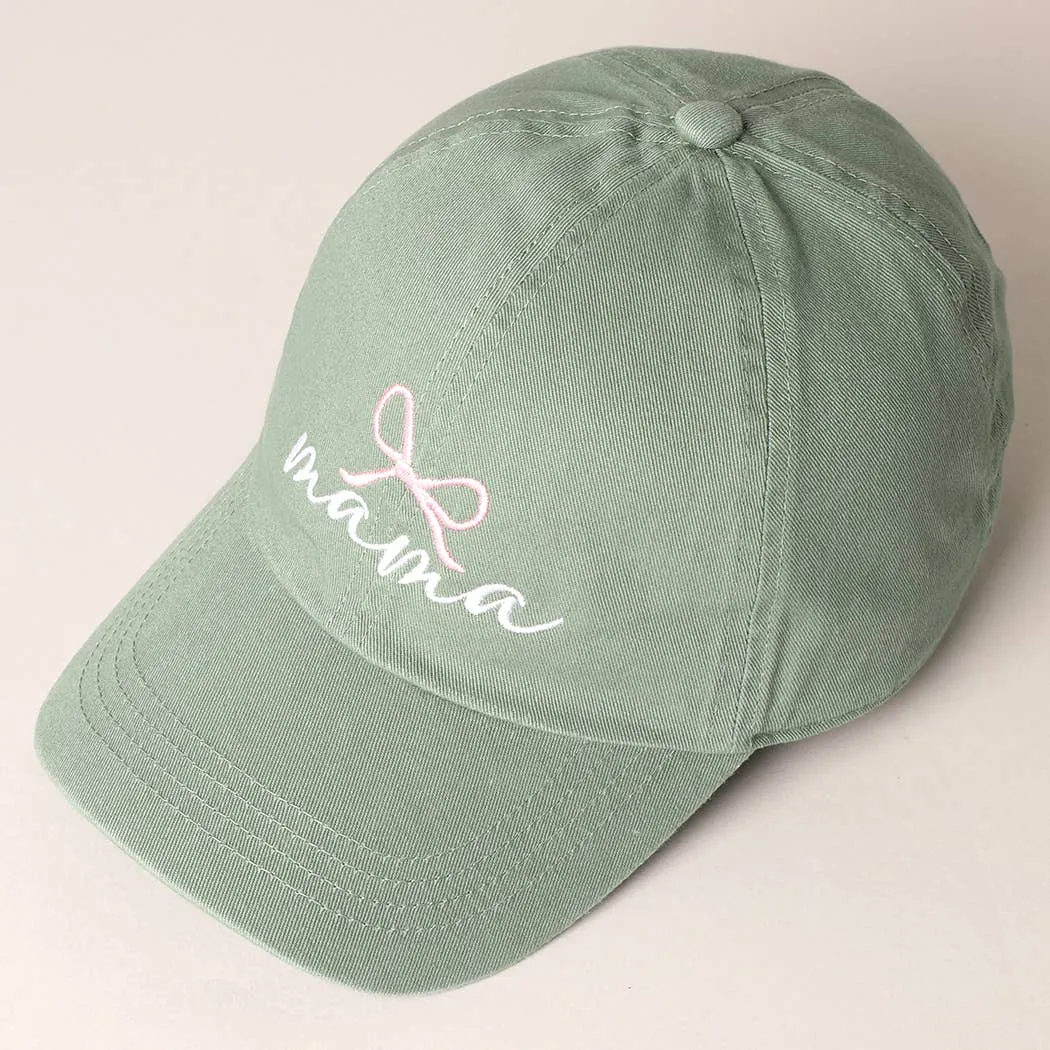 Mama Letter Bow on Top Embroidered Baseball Cap