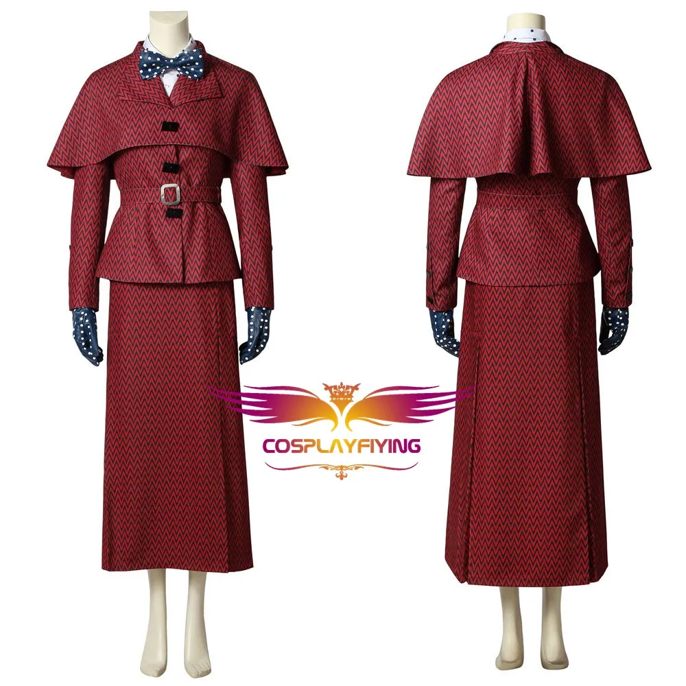 Mary Poppins the Witch Red Dress Cosplay Costume Full Set for Halloween Carnival