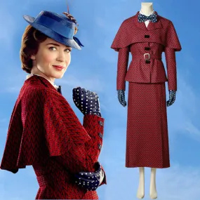 Mary Poppins the Witch Red Dress Cosplay Costume Full Set for Halloween Carnival