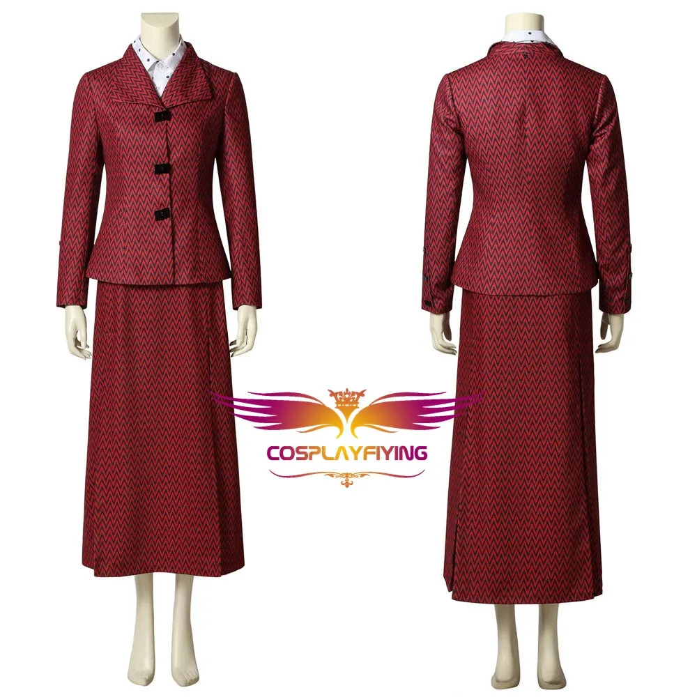 Mary Poppins the Witch Red Dress Cosplay Costume Full Set for Halloween Carnival