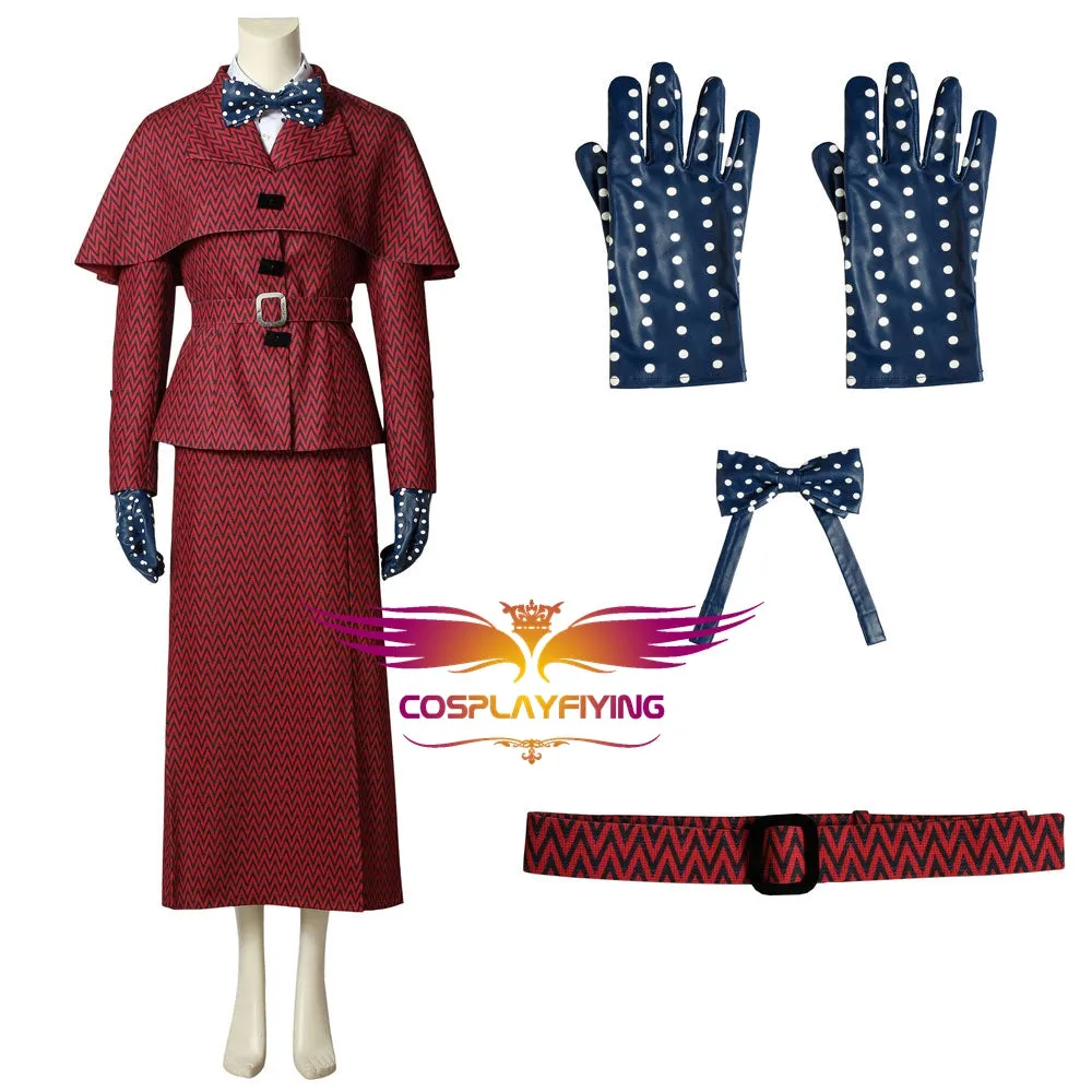Mary Poppins the Witch Red Dress Cosplay Costume Full Set for Halloween Carnival